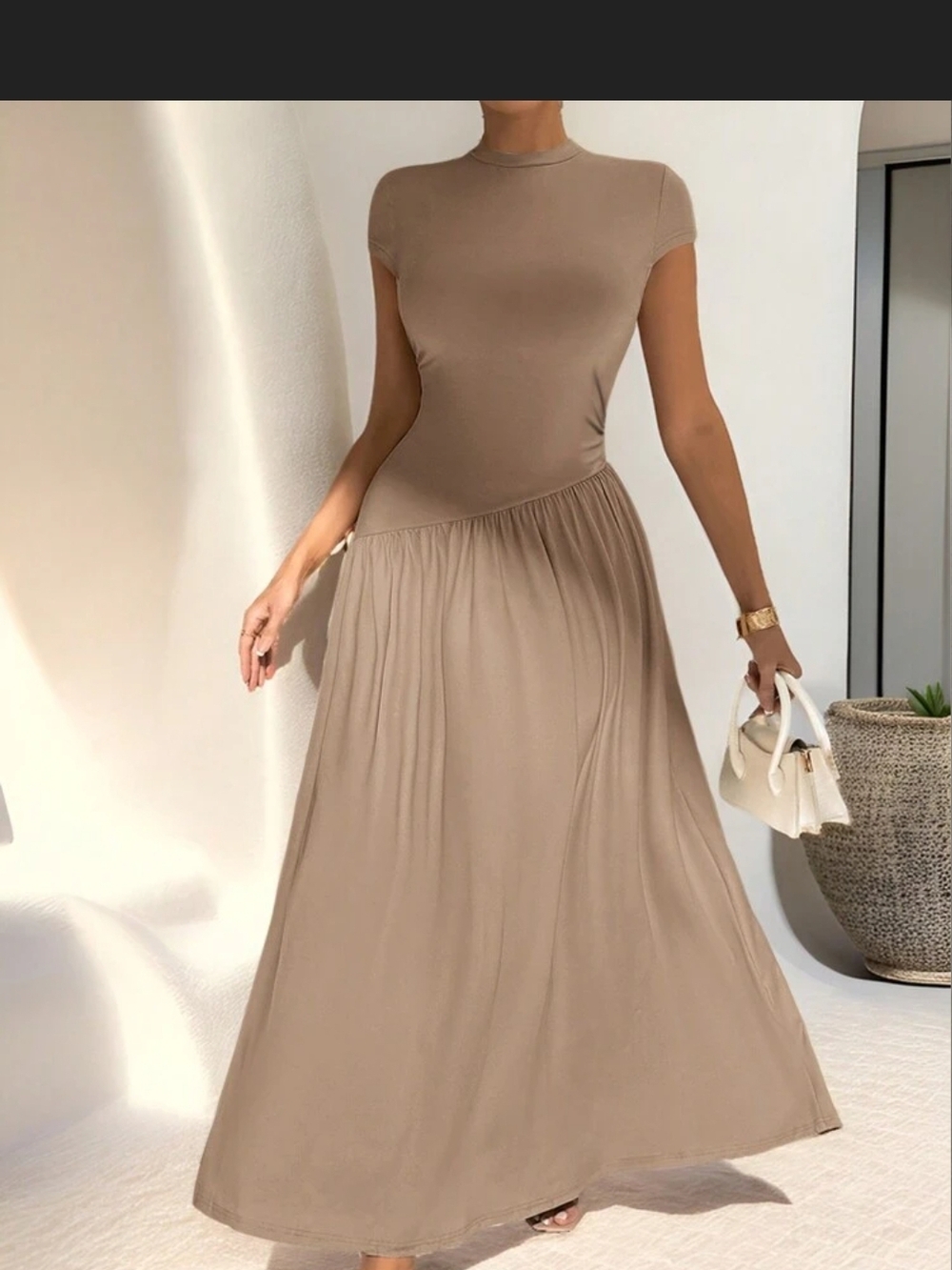 SHEIN Taupe Short Sleeve Maxi Dress